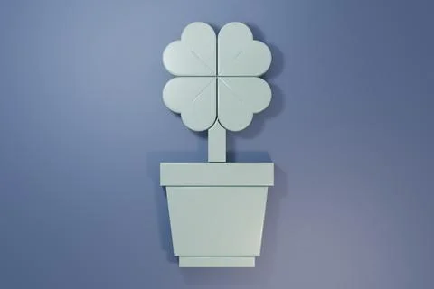Grey Four leaf clover in pot icon isolated on purple-blue background. Happy.. Stock Illustration