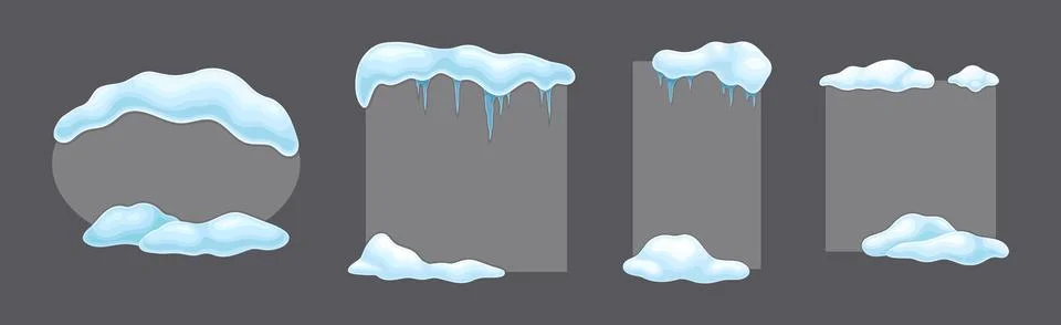 Grey Frame Shape with Snow and Frozen Icicles Vector Set Stock Illustration