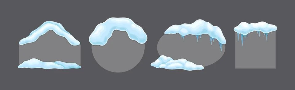 Grey Frame Shape with Snow and Frozen Icicles Vector Set Stock Illustration