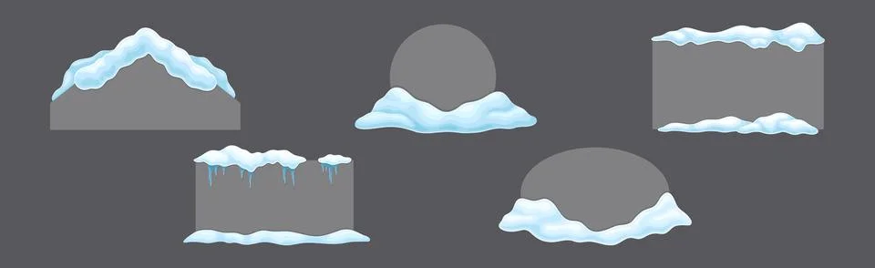 Grey Frame Shape with Snow and Frozen Icicles Vector Set Stock Illustration