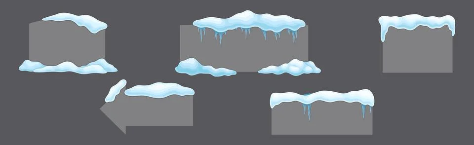 Grey Frame Shape with Snow and Frozen Icicles Vector Set Stock Illustration