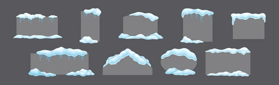 Grey Frame Shape with Snow and Frozen Icicles Vector Set Stock Illustration