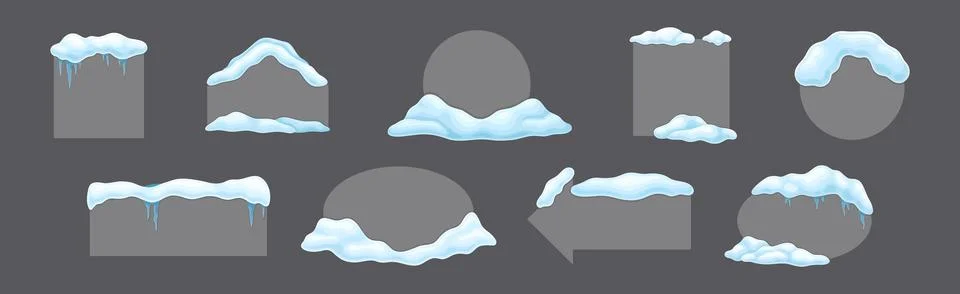 Grey Frame Shape with Snow and Frozen Icicles Vector Set Stock Illustration