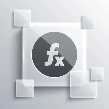 Grey Function mathematical symbol icon isolated on grey background. Square glass Stockillustratie