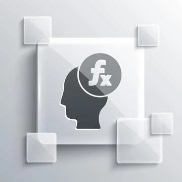 Grey Function mathematical symbol icon isolated on grey background. Square glass Stock Illustration