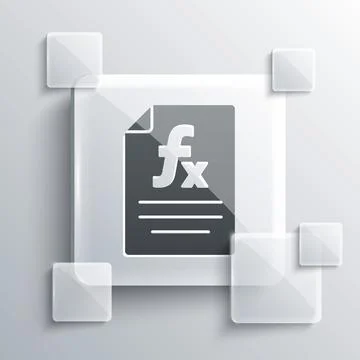 Grey Function mathematical symbol icon isolated on grey background. Square glass Stock Illustration