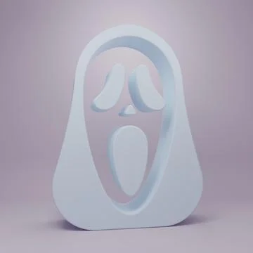 Grey Funny and scary ghost mask for Halloween icon isolated on purple backg.. Illustrazione stock