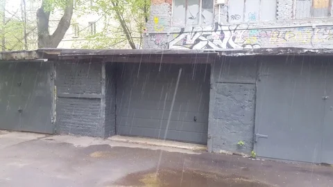 Grey Garages Moving View When it Snows Stock Footage 75815850