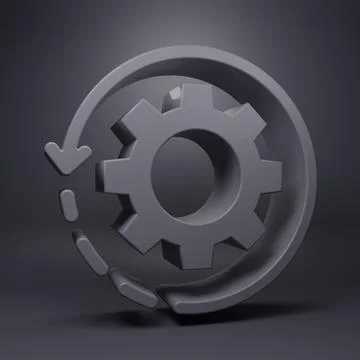 Grey Gear and arrows as workflow concept icon isolated on grey background. .. Stock Illustration