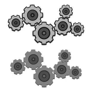 Grey Gears Set With And Without Outline Stock Illustration