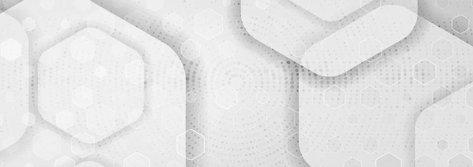 Grey geometric hi-tech background with hexagons and halftone dots Stock Illustration