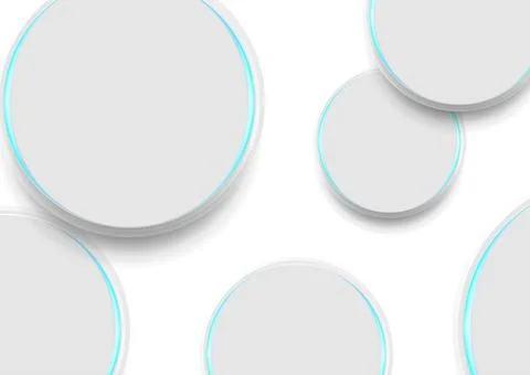 Grey geometric paper circles with blue neon rings abstract background イラスト素材