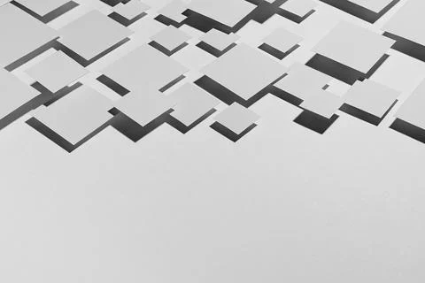 Grey geometric texture with flying rhombuses in hard light with contrast blac Stock Illustration