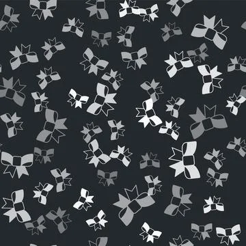 Grey Gift bow icon isolated seamless pattern on black background. Vector Stock Illustration