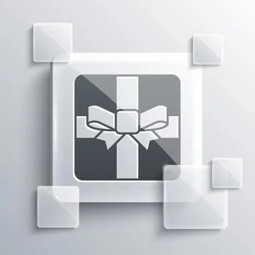 Grey Gift box icon isolated on grey background. Valentines day. Square glass  스톡 일러스트