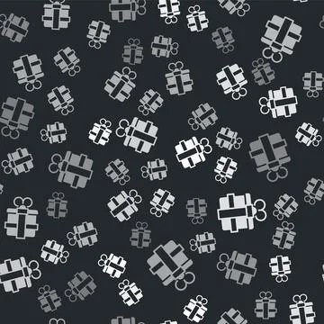 Grey Gift box icon isolated seamless pattern on black background.  Vector 스톡 일러스트
