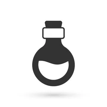 Grey Glass bottle with magic elixir icon isolated on white background. Computer Stock Illustration