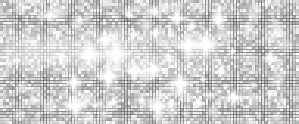 Grey glitter disco ball backdrop with mosaic mirror tile for night club poster. Stock Illustration