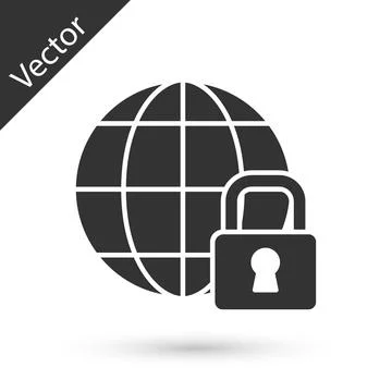 Grey Global lockdown - locked globe icon isolated on white background. Vector Illustrazione stock
