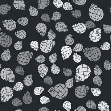 Grey Globe 5G Sim Card icon isolated seamless pattern on black background Stock Illustration