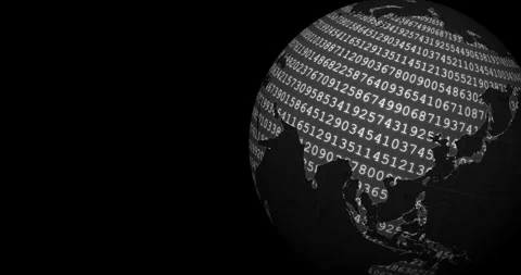 A grey globe earth spinning with a blinking number code codification Video stock 337428726