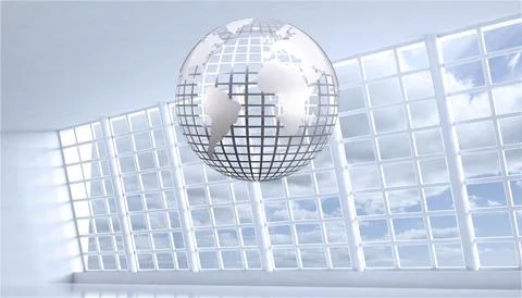 Grey globe floating in room Stock Illustration