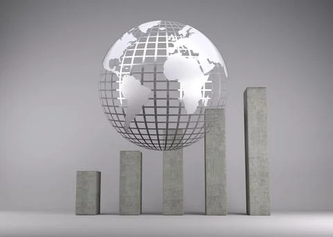 Grey globe in front of statistic Stock Photos