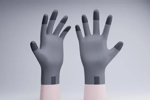 Grey gloves, raised hands, studio, clean background, product shot Stock Illustration