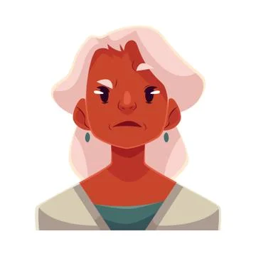 Grey haired old lady, angry facial expression Stock Illustration