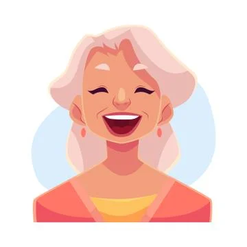 Grey haired old lady, laughing facial expression Stock Illustration
