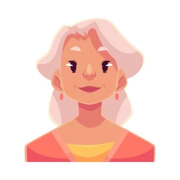 Grey haired old lady, neutral facial expression Stock Illustration