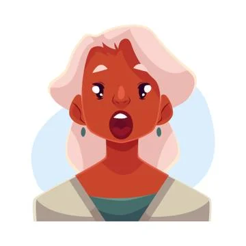 Grey haired old lady, surprised facial expression Stock Illustration