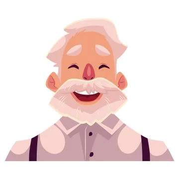 Grey haired old man face, laughing facial expression Stock Illustration