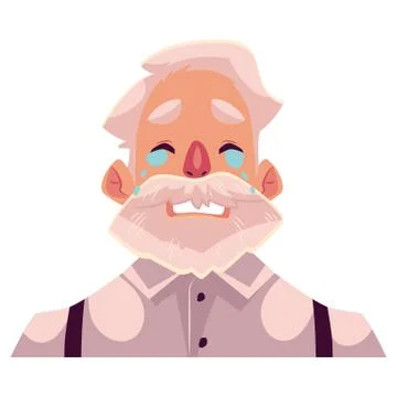 Grey haired old man face, crying facial expression Stock Illustration