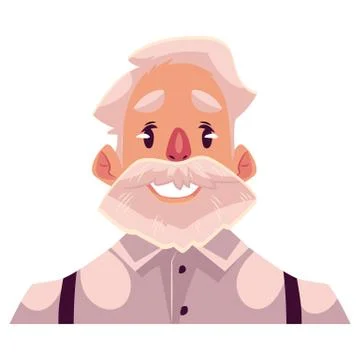 Grey haired old man face, smiling facial expression Stock Illustration
