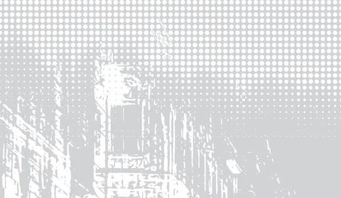 Grey halftone abstract background with distressed urban building elements in Stock Illustration