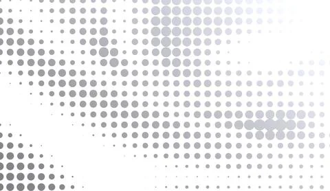 Grey halftone dot pattern background with white backdrop and abstract dot Stock Illustration
