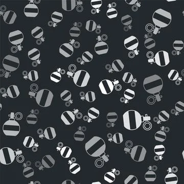 Grey Hand grenade icon isolated seamless pattern on black background. Bomb Stock Illustration