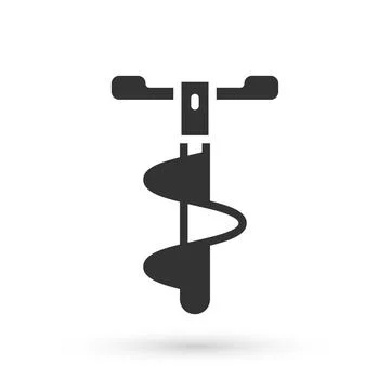 Grey Hand ice drill for winter fishing icon isolated on white background. Vector Stock Illustration