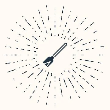 Grey Handle broom icon isolated on beige background. Cleaning service concept Illustration