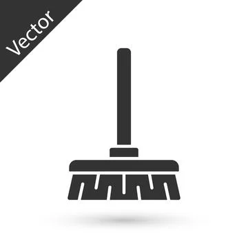 Grey Handle broom icon isolated on white background. Cleaning service concept Illustration