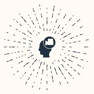 Grey Head with camera icon isolated on beige background. Video camera. Movie Stock Illustration