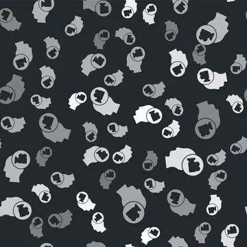 Grey Head with camera icon isolated seamless pattern on black background. Video Stock Illustration
