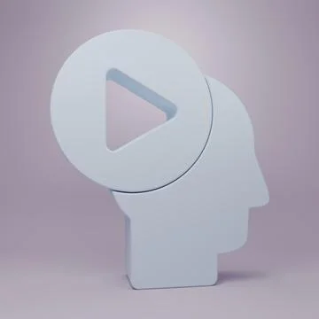 Grey Head people with play button icon isolated on purple background. Minim.. Illustrazione stock