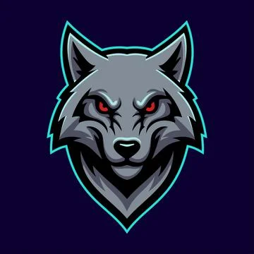 Grey Head Wolf Character Emblem Badge e-Sport Logo Vector Template Stock Illustration