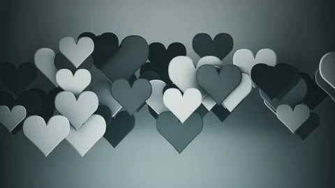 Grey heart shapes 3D render seamless loop animation 4k UHD 3840x2160 Stock Footage 110724218