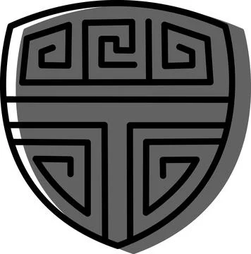 Grey heraldic shield with maze pattern Stock Illustration