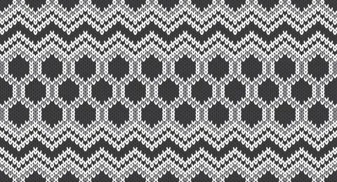 Grey hexagon knitted pattern, Festive Sweater Design. Seamless Knitted Patter Stock Illustration