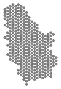 Grey Hexagon Serbia Map Stock Illustration