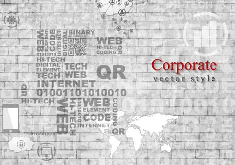 Grey hi-tech internet design on brick wall Stock Illustration